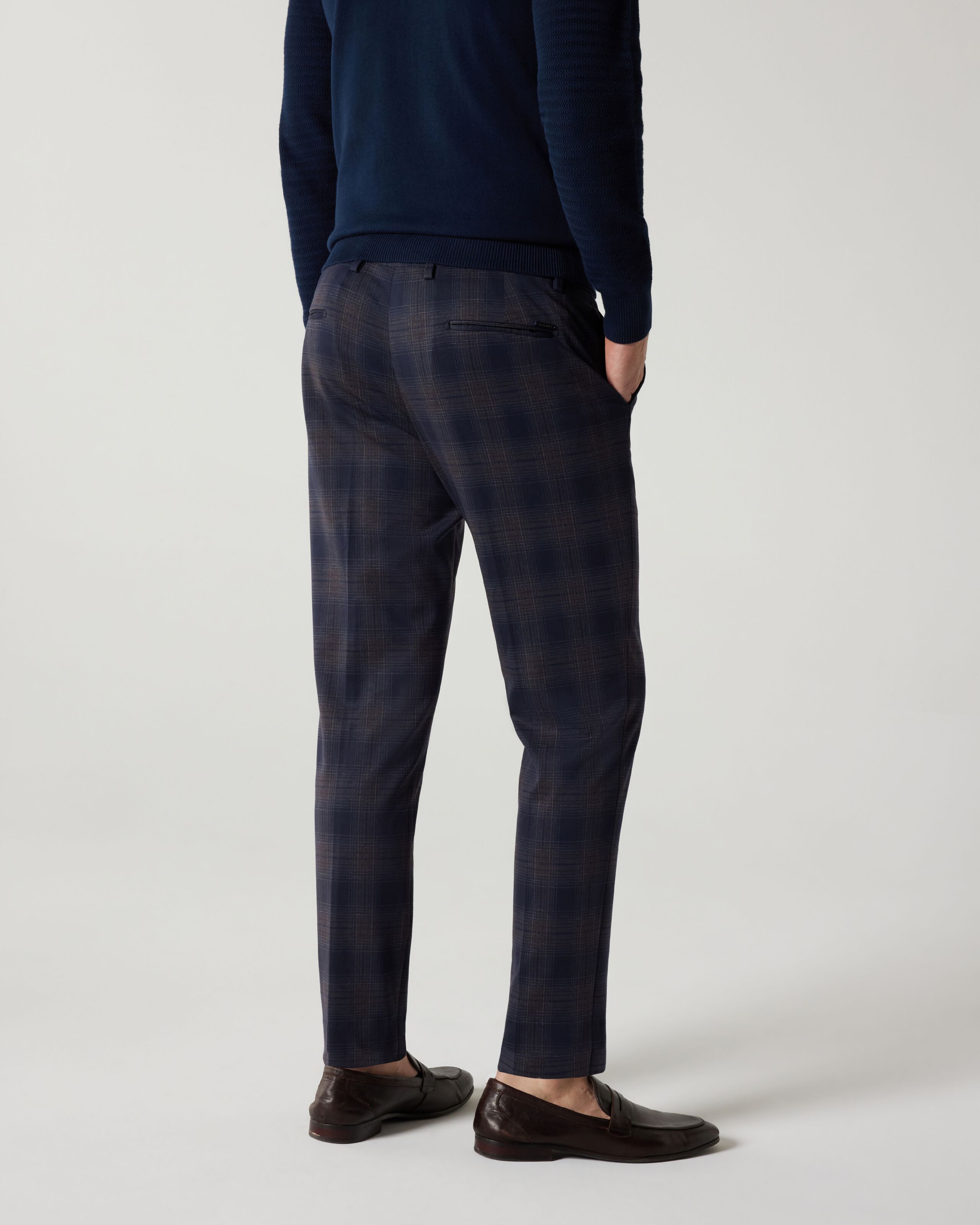 Relaxed Slim Jersey Check Tailored Pant Blue Check Suit Pants